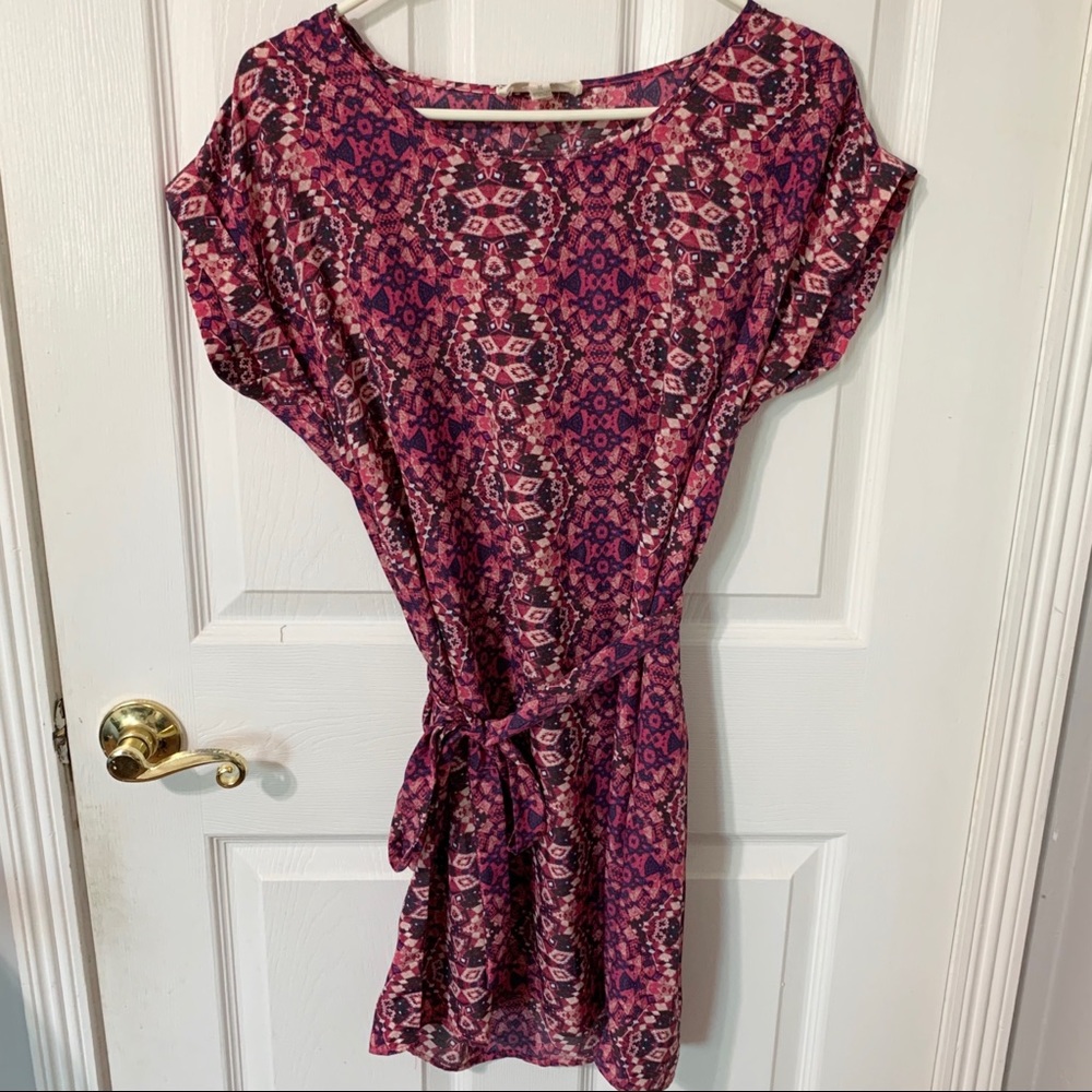 Pink Patterned Tie Front Dress